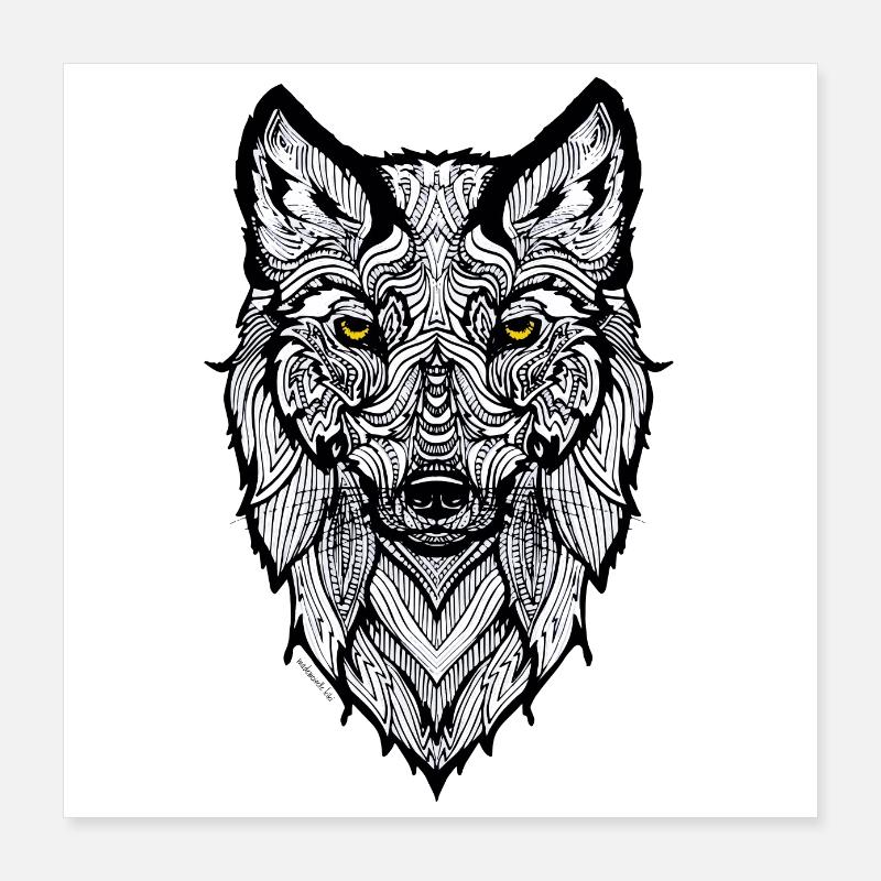 Wolf mit gelben Augen - Poster 40x40 cm - Weiß