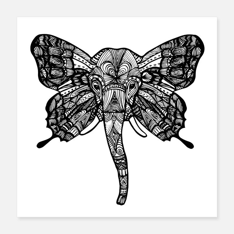 Elefant - Poster 40x40 cm - Weiß