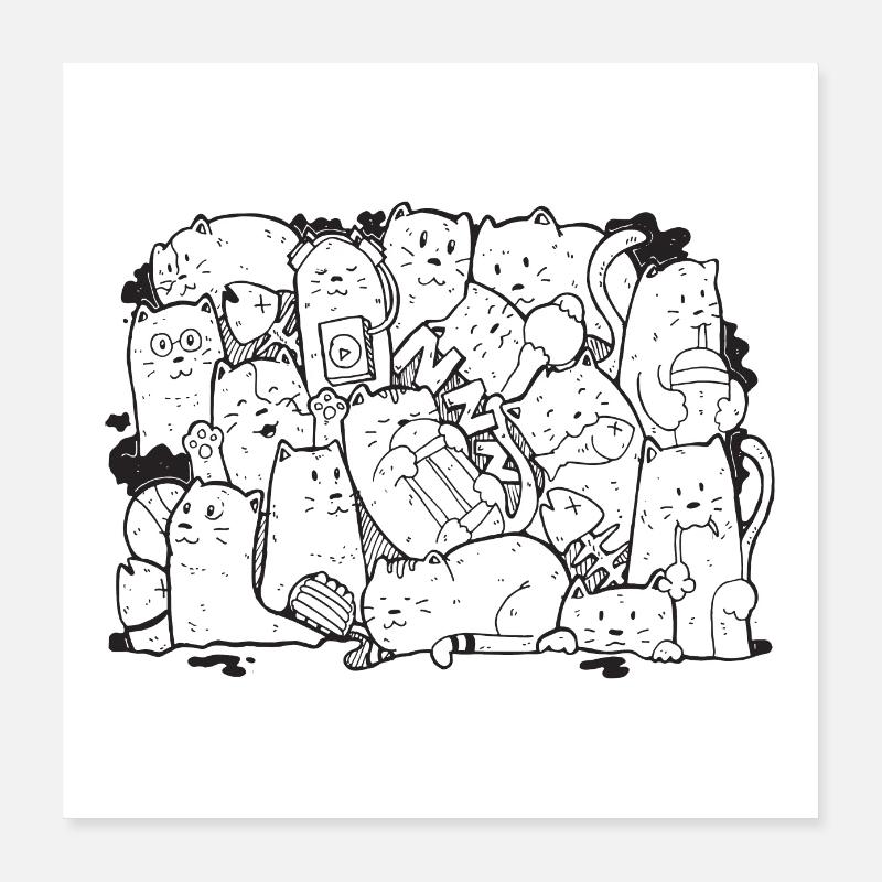 Cute Cat Doodle Poster 40x40 cm