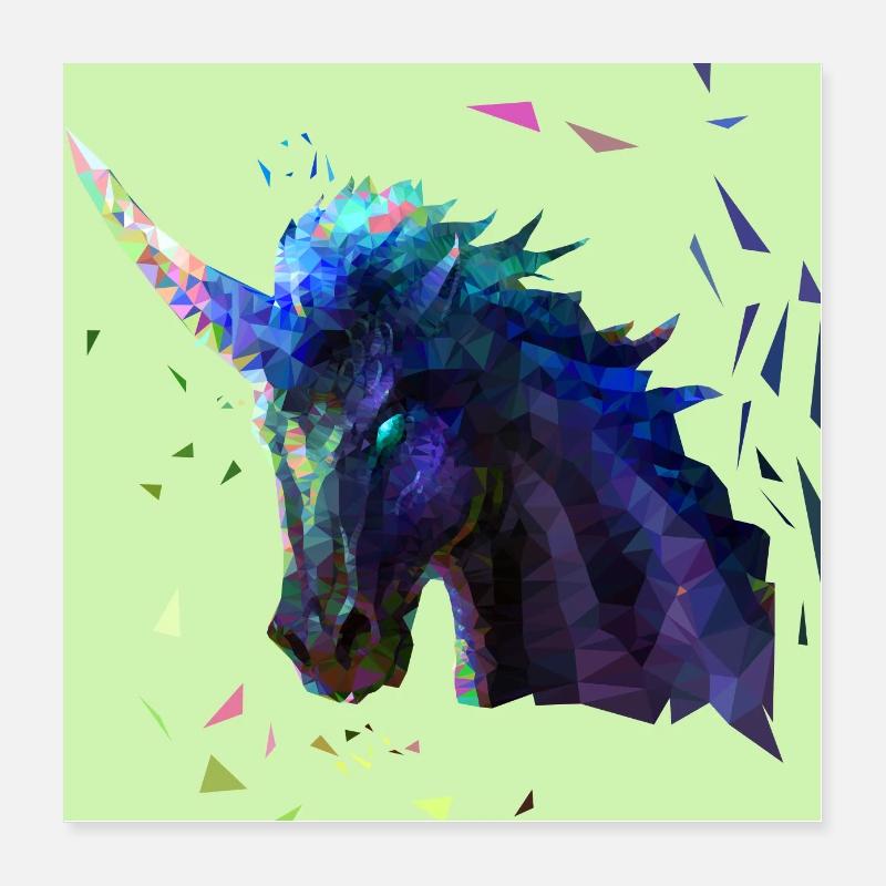 Low Poly Einhorn Design - Poster 40x40 cm - Weiß