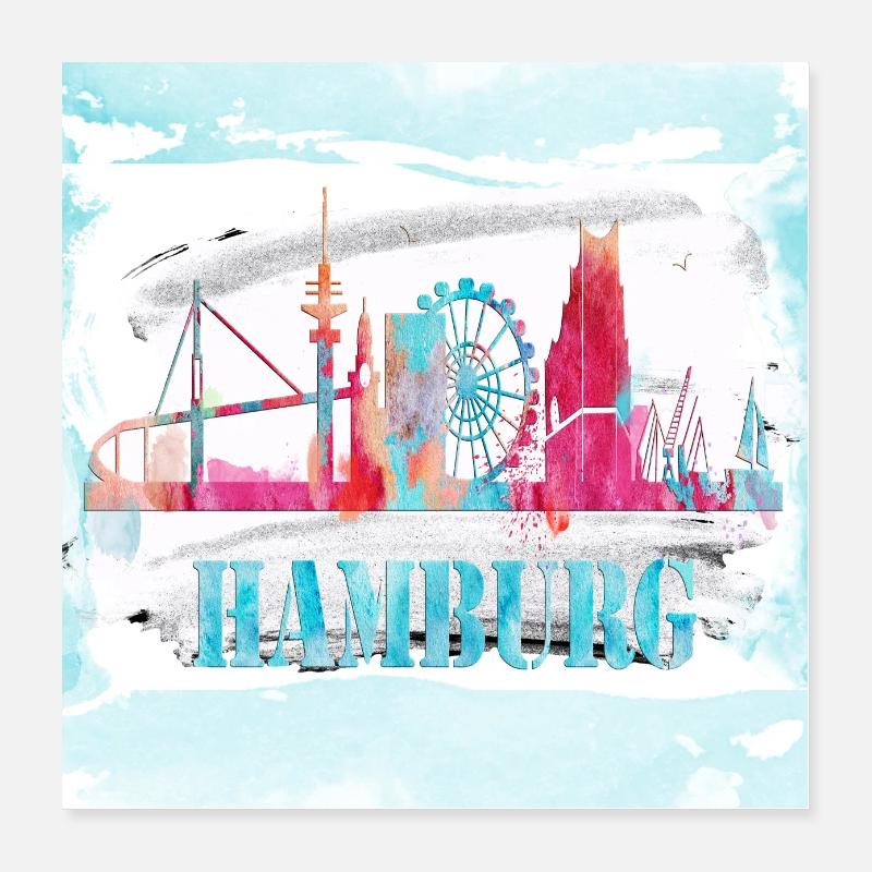 Hambourg Skyline aquarelle Poster 40 x 40 cm