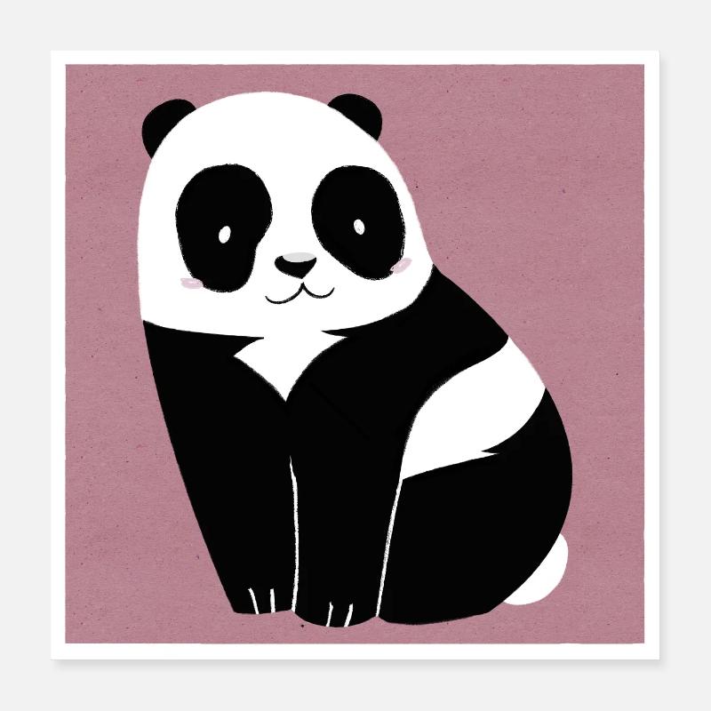 Lille panda på pink papir - Poster 40x40 cm - hvid