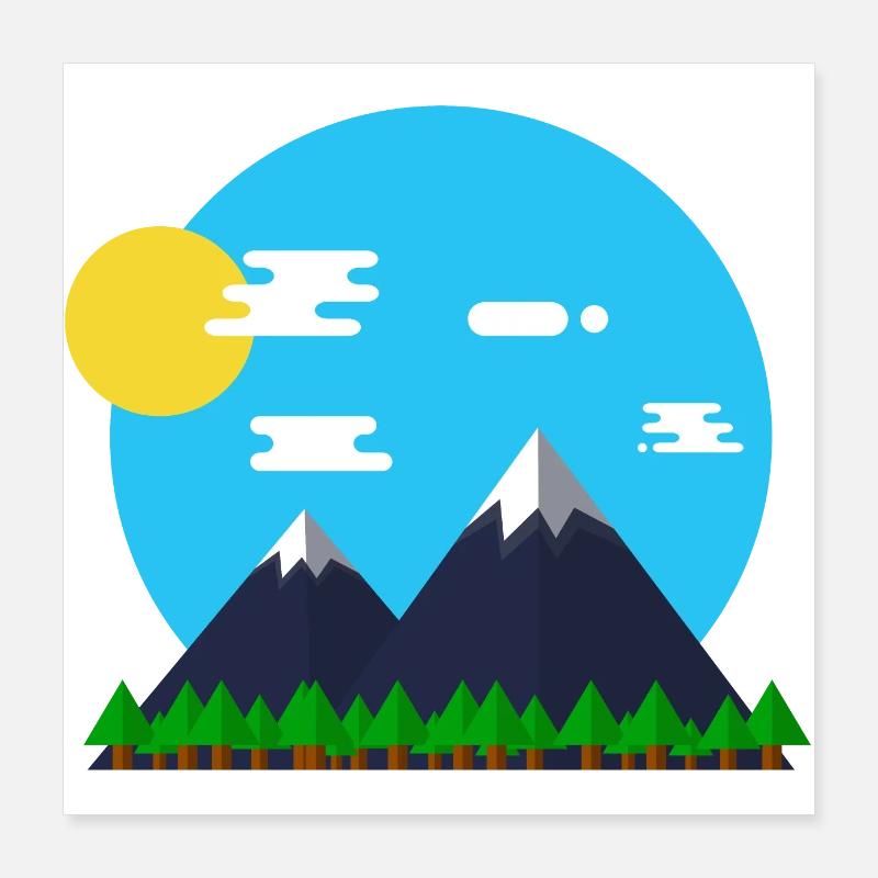 Flat Design Outdoor Mountain Forrest Park Gift Poster 16" x 16" (40x40 cm)