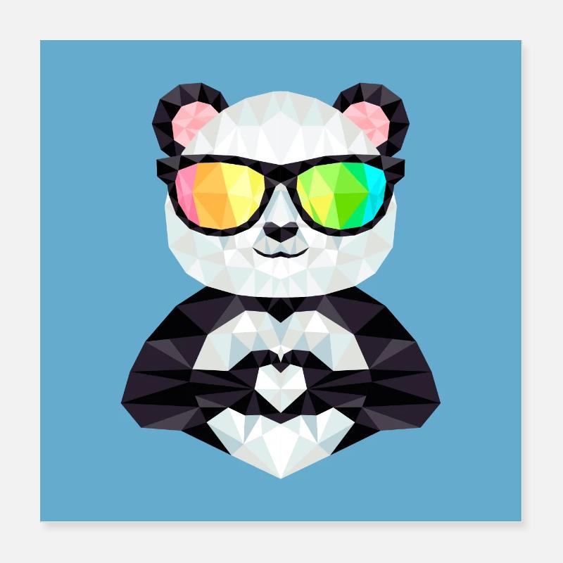 Panda avec des lunettes de soleil arc-en-ciel style Low Poly Poster 40 x 40 cm