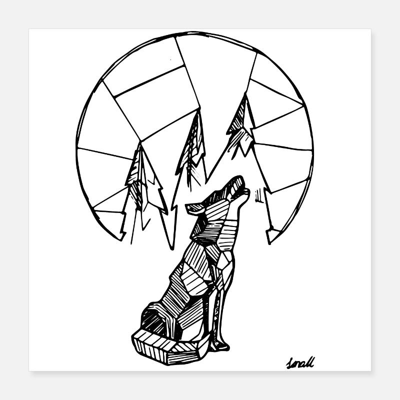 Wolf Polygon - Poster 40x40 cm - Weiß