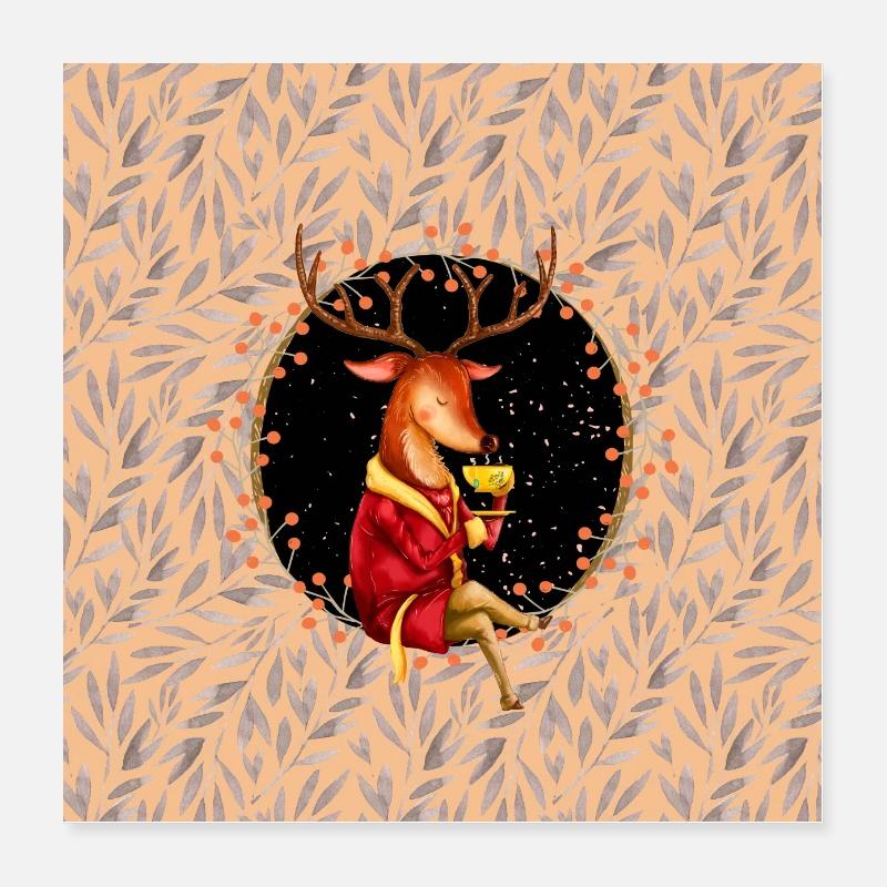 Herbstliche Waldbewohner - der Hirsch Poster 40x40 cm