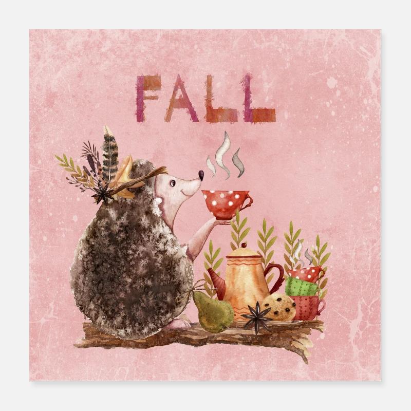Herbstfreunde - Igel mit Tee Poster 40x40 cm