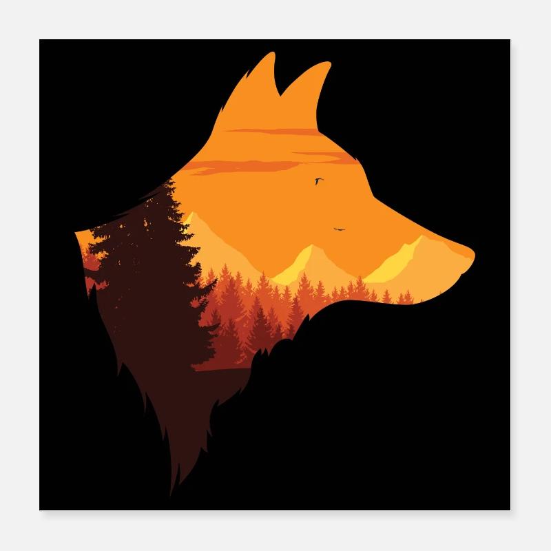 Wolfskopf Silhouette | Rudel Mond Wolf Geschenk Poster 40x40 cm