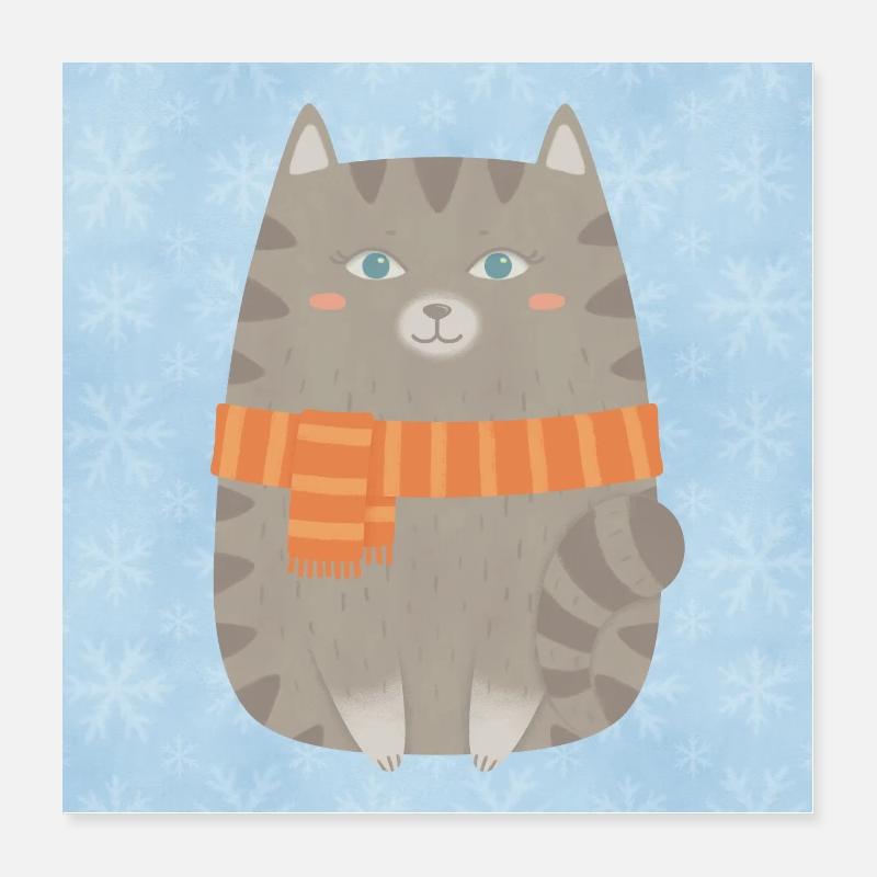 Mignon gros chat avec affiche écharpe - Poster 40 x 40 cm - blanc