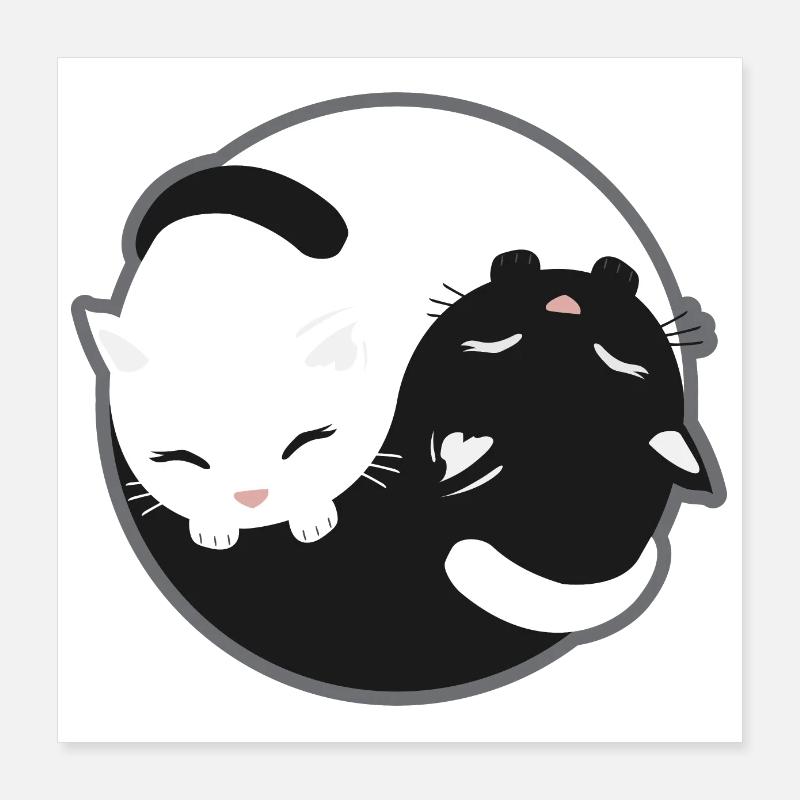 Chat - Yin Yang chats noir et blanc cadeau Poster 40 x 40 cm