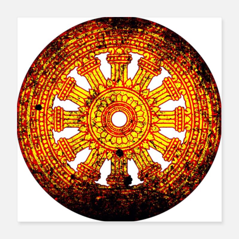 Dharmarad Chakra Boeddhisme Geel Rood Poster 40x40 cm