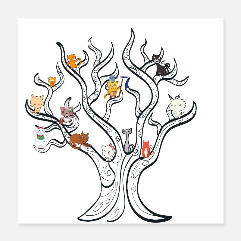 Tree with cats - cat tree Poster 16" x 16" (40x40 cm)