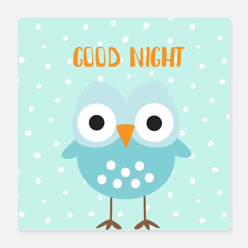 Good Night - müde Eule blau Poster 40x40 cm