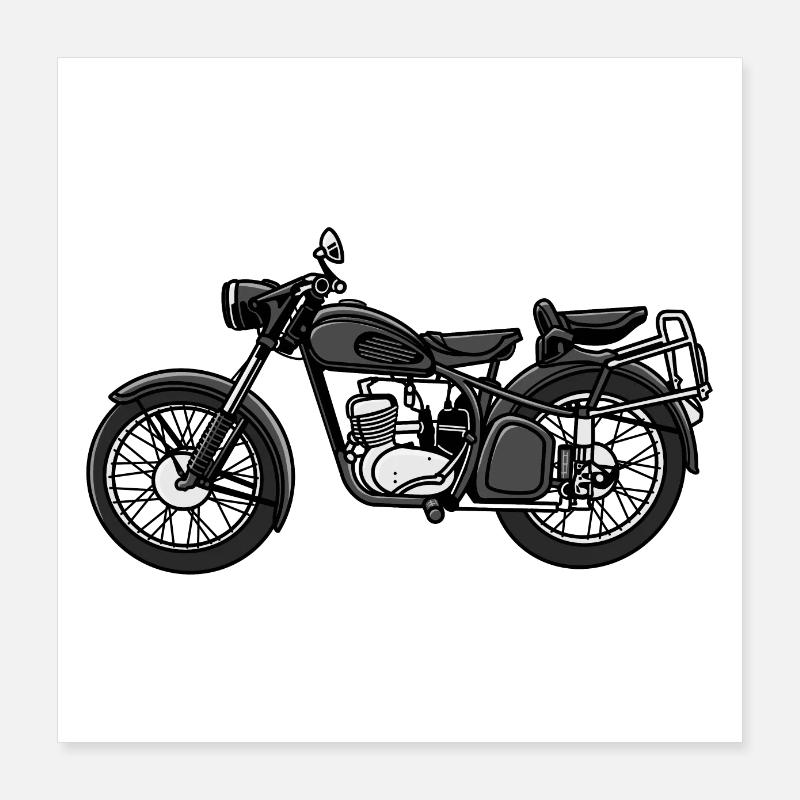 Motorrad Oldtimer - Poster 40x40 cm - Weiß