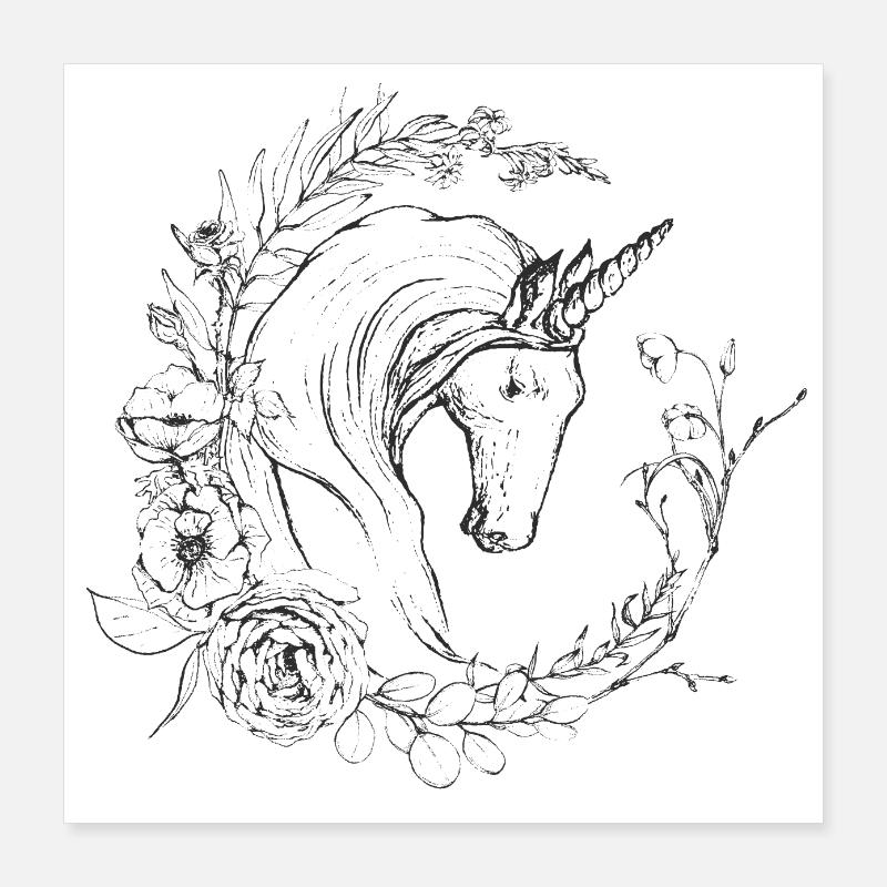 Licorne et fleurs Poster 40 x 40 cm