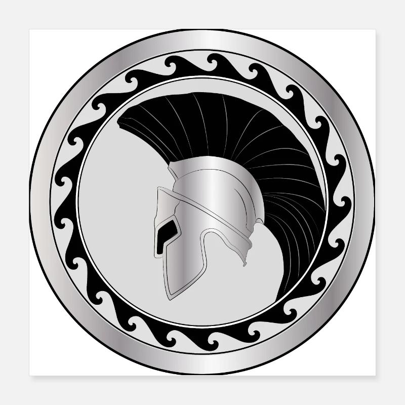 elmo greco e scudo, troiano, argento-nero Poster 40x40 cm