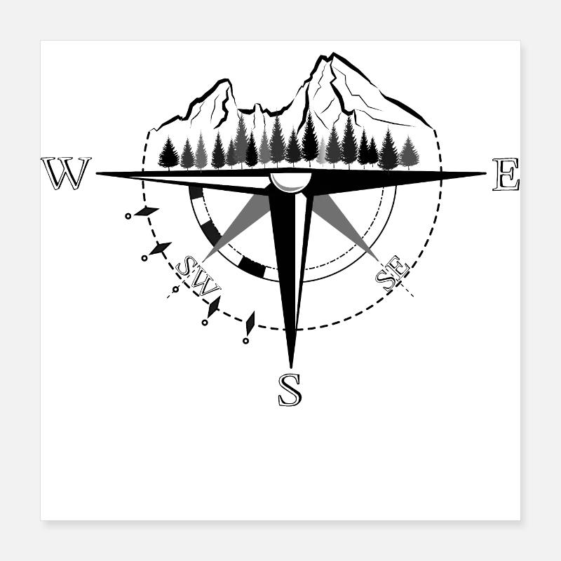 Berg Kompass Poster 40x40 cm