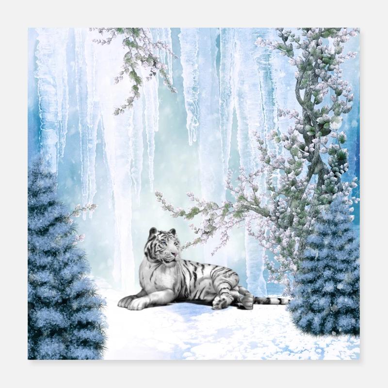 Schneetiger in einer Winterlandschaft Poster 40x40 cm