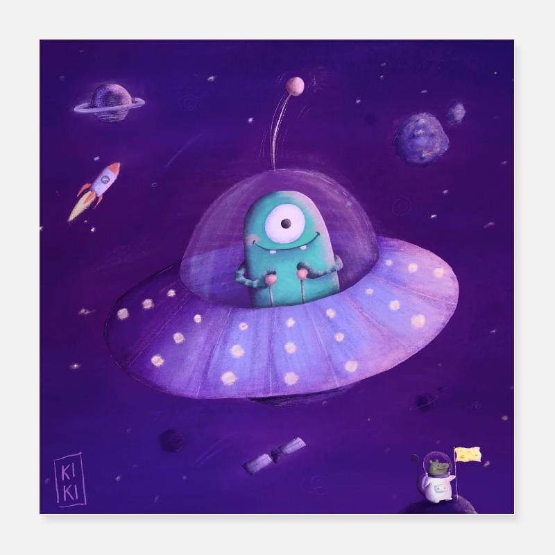 Alien dans le vaisseau spatial - Poster 40 x 40 cm - blanc