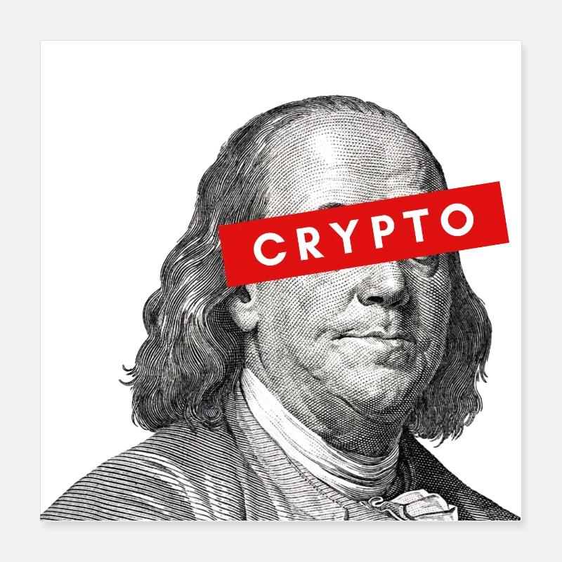 Crypto Benjamin Franklin cryptocurrency Blockchain Poster 16" x 16" (40x40 cm)