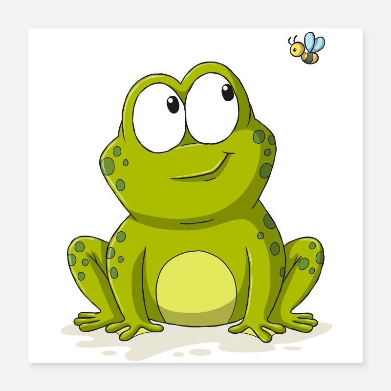 Grenouille mignonne avec abeille Poster 40 x 40 cm