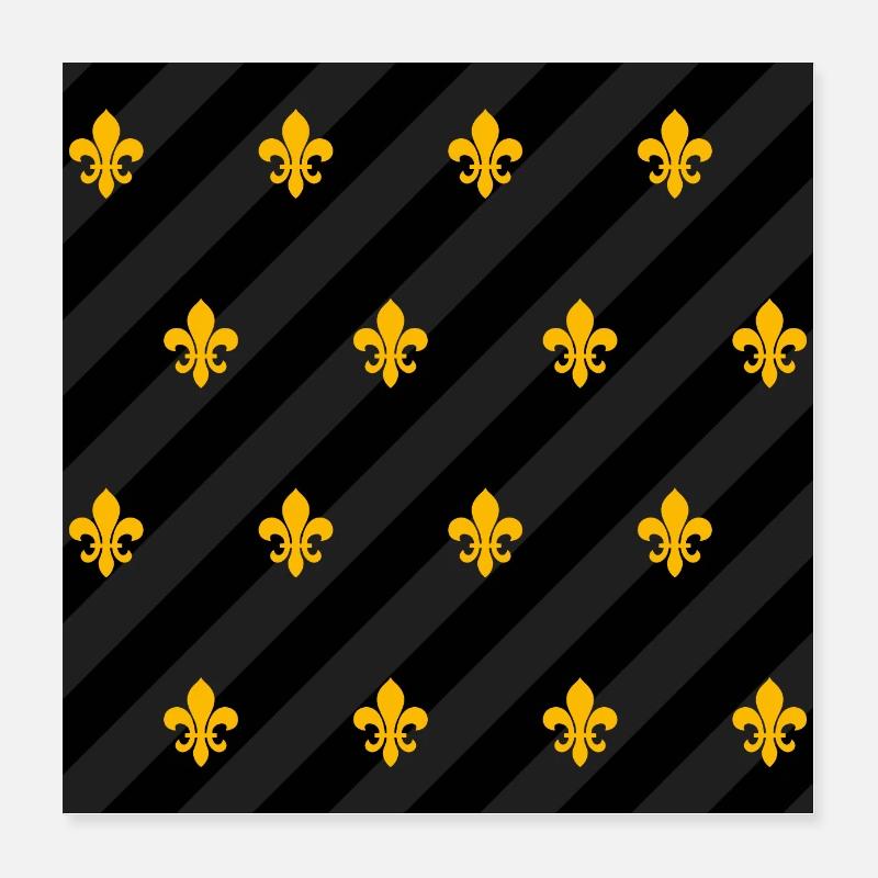 Fleur de Lys / Fleur de Lis Schwarz-Gelb Muster Poster 40x40 cm