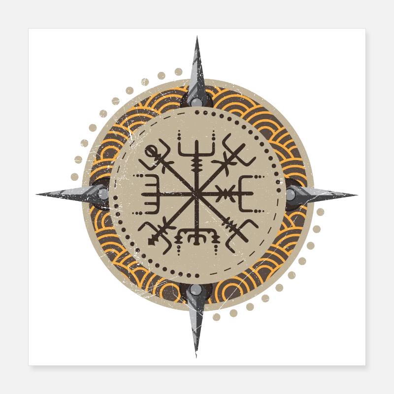 Symbol Vegvisir Vegvísir Wikinger Geschenkidee Poster 40x40 cm