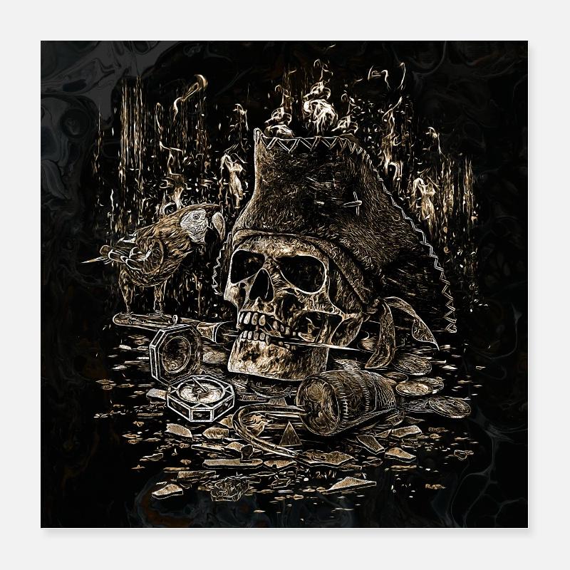 Pirate Skull Compass Skull Poster Gift Poster 16" x 16" (40x40 cm)