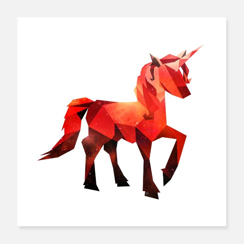 Geometrisches Einhorn Rot Geschenk - Poster 40x40 cm - Weiß