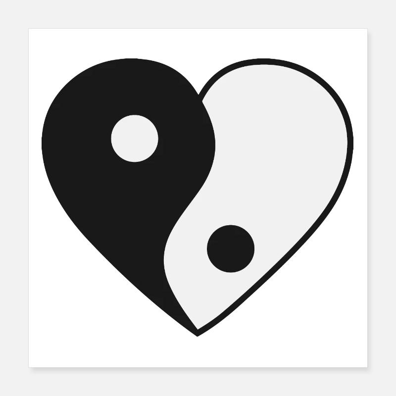 Yin Yang Heart Love Couples Gift Idea Poster 16" x 16" (40x40 cm)
