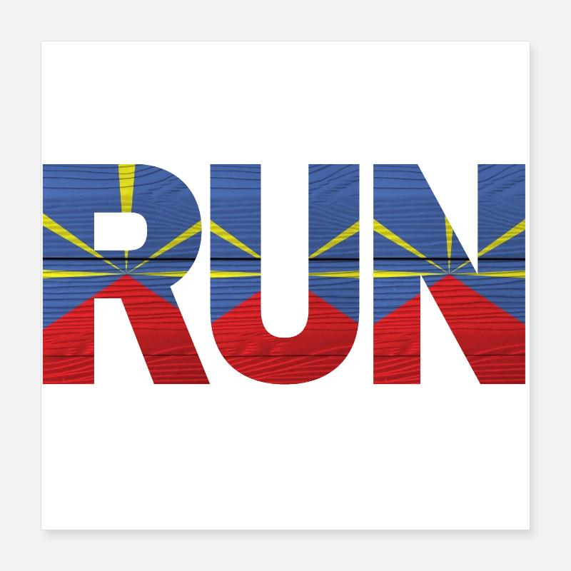 Run île de la Réunion drapeau Poster 40 x 40 cm