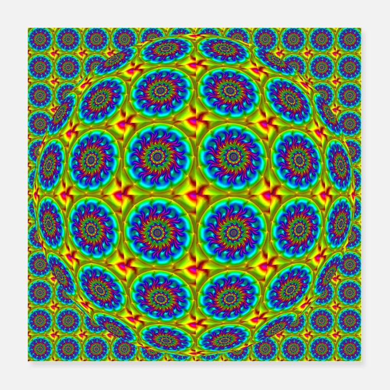 FRACTAL FLOWER ABSTRACT RAINBOW - COLORED OP ART Poster 40x40 cm