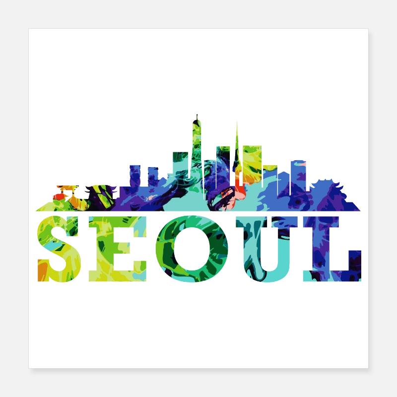 Seoul Skyline Impression Korea Souvenir Gift Poster 16" x 16" (40x40 cm)