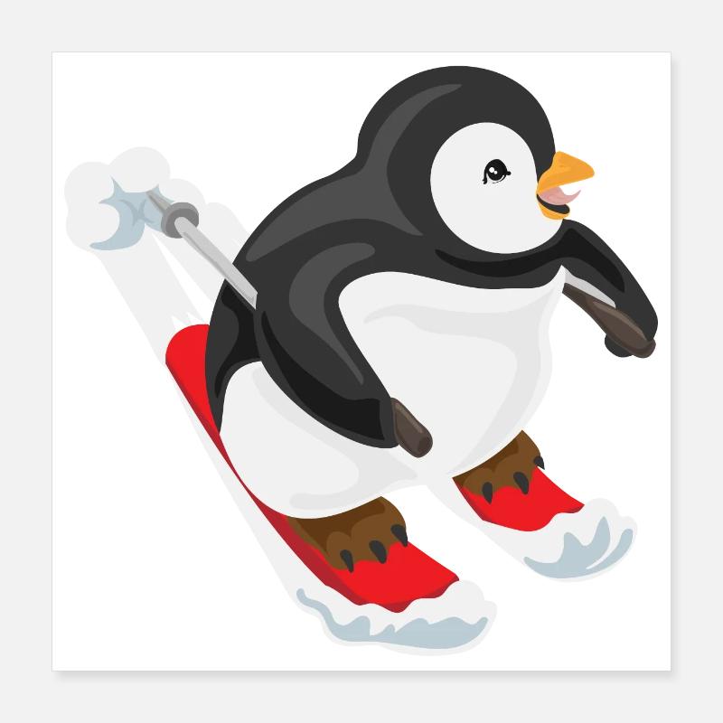 Penguin Skiing Ski Lover Winter Gift Poster 16" x 16" (40x40 cm)