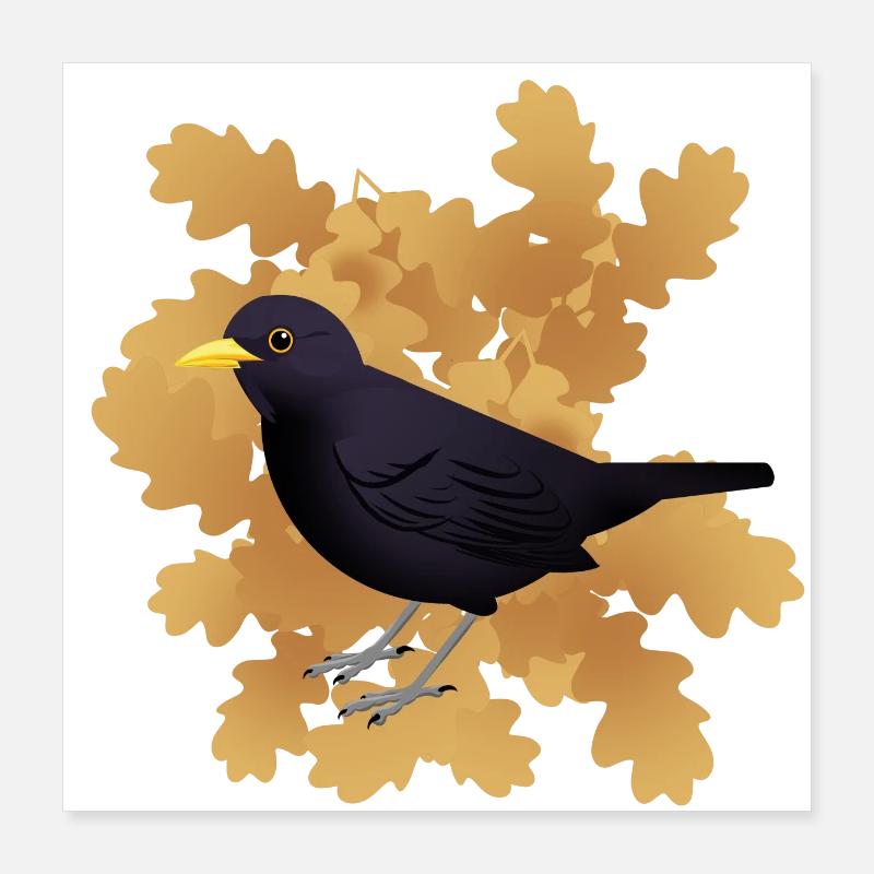Merle noir sur feuillage d’automne Poster 40 x 40 cm