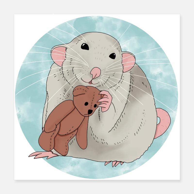 Cute rat with teddy bear Poster 16" x 16" (40x40 cm)