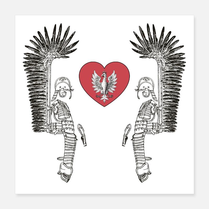 Winged hussar with polish white eagle in heart Poster 16" x 16" (40x40 cm)