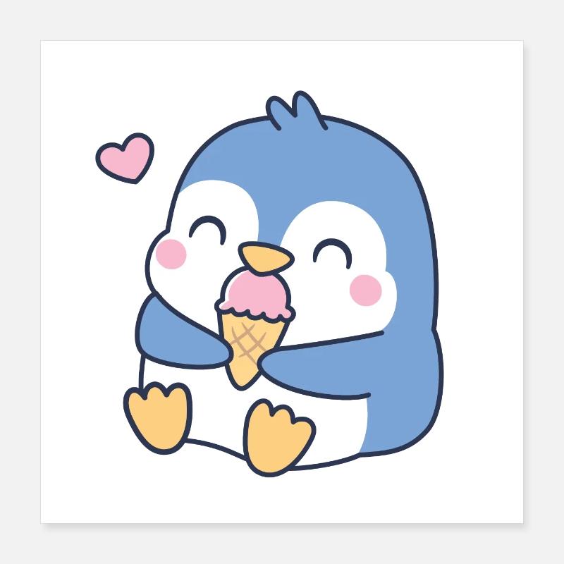 Netter blauer Pinguin liebt Eis Poster 40x40 cm