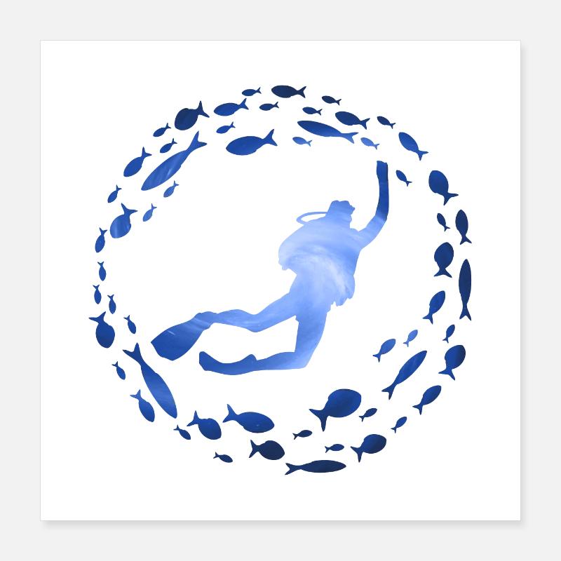 École de plongée sous-marine à double exposition Poster 40 x 40 cm