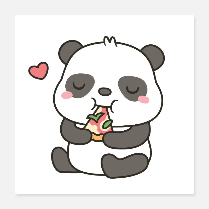 Mignon petit panda mangeant une pizza Margherita Poster 40 x 40 cm