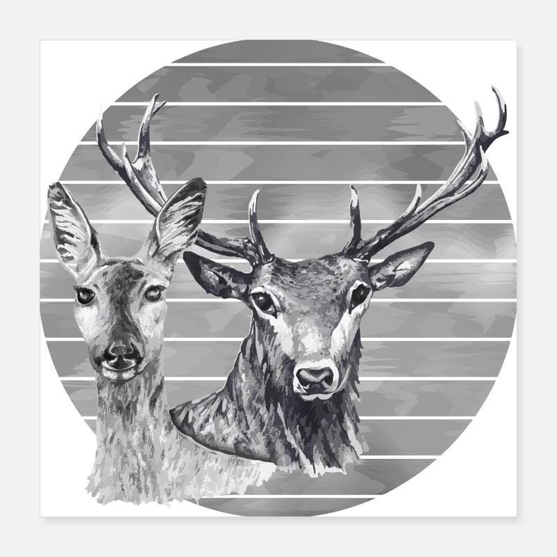 Hirsch und Reh Poster 40x40 cm