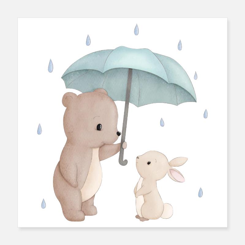 Bear rabbit umbrella Poster 16" x 16" (40x40 cm)