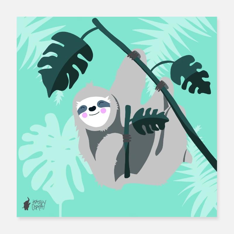 Gray sloth with green background Poster 16" x 16" (40x40 cm)