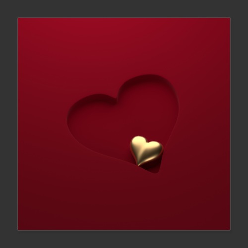 Złote serce w czerwonym sercu ukośne z góry - Plakat o wymiarach 40 x 40 cm