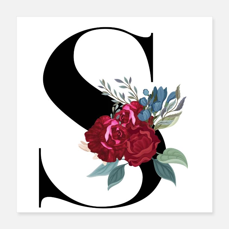 lettre S fleuris Poster 40 x 40 cm