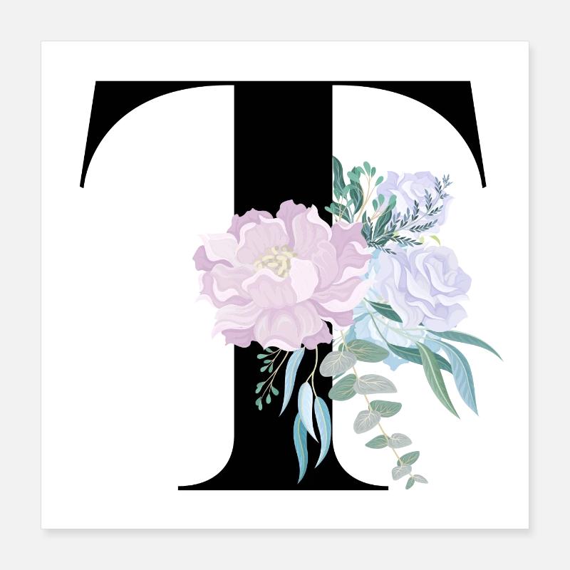 lettre T fleuris Poster 40 x 40 cm