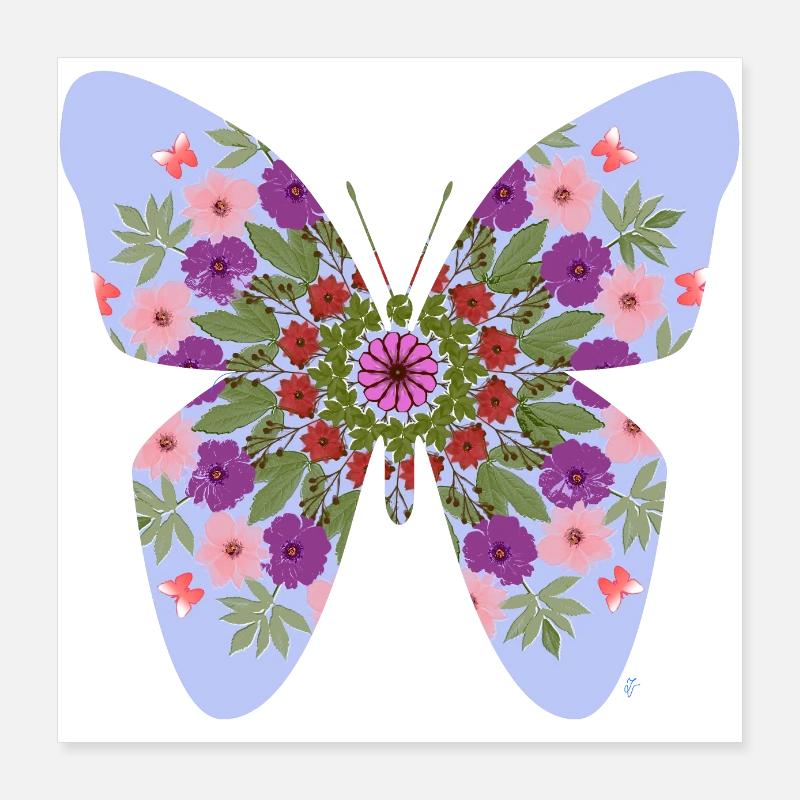 Schmetterling und Blumen Poster 40x40 cm