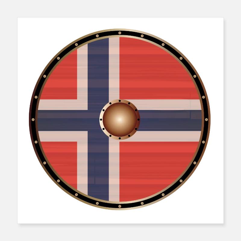 Round Viking Shield With Norwegian Flag Poster 16" x 16" (40x40 cm)