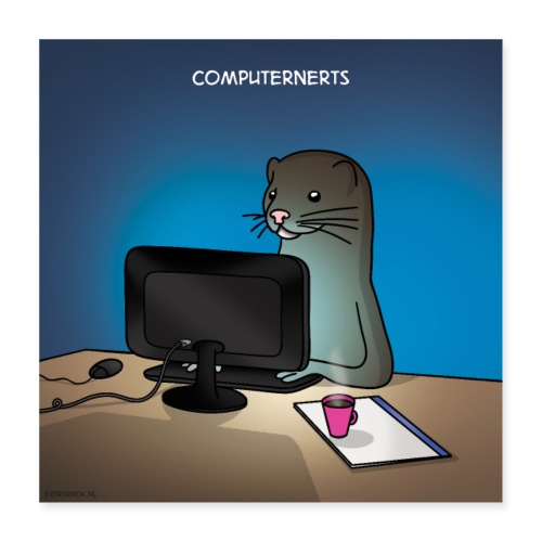 Evert Kwok cartoon 'Computernerts' - Poster 40x40 cm