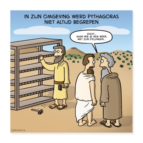 Evert Kwok cartoon 'Pythagoras' - Poster 40x40 cm